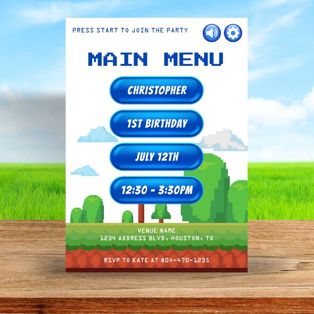 Retro Video Game Menu 1. Geburtstag Party Einladung (Von Creator hochgeladen)