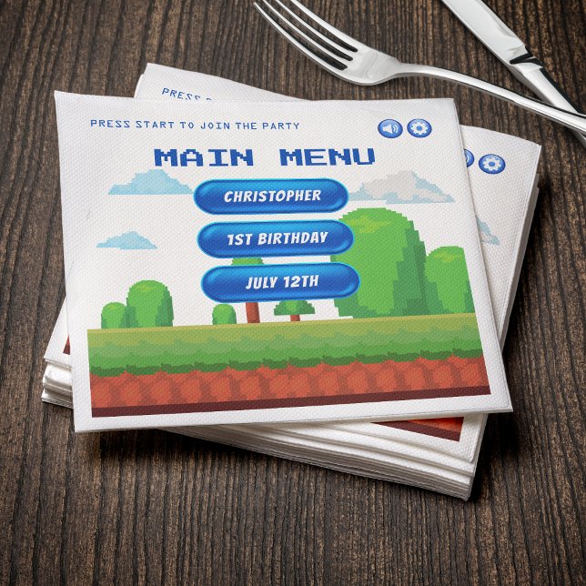 Retro Video Game Menu 1. Geburtstag Party Serviette (Von Creator hochgeladen)