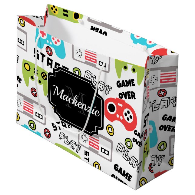Retro-Videospiel Große Geschenktüte (Vorderseite Schrägansicht)