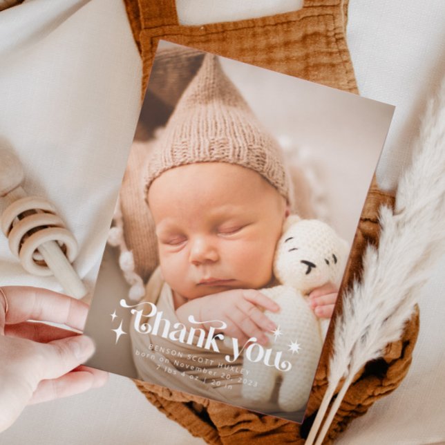 Retro Vielen Dank Overlay Foto Birth Ankündigung (Von Creator hochgeladen)