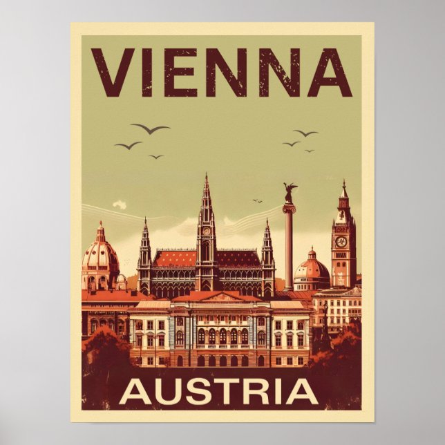 Retro Vienna City Austria Skyline-Geschenke Poster (Vorne)
