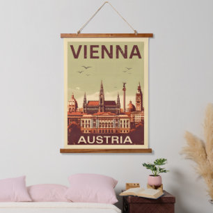 Retro Vienna City Austria Skyline-Geschenke Wandteppich Mit Holzrahmen