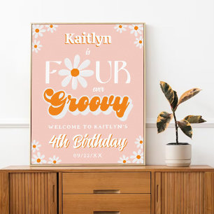 Retro Vier je Groovy Girls 4. Geburtstag Willkomme Poster