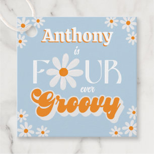 Retro Vier Jungen Groovy Jungs 4. Geburtstag Geschenkanhänger