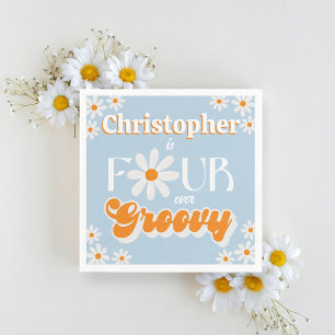 Retro Vier Jungen Groovy Jungs 4. Geburtstag Serviette