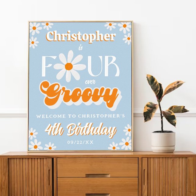 Retro Vier Jungs Groovys 4. Geburtstag Willkommen Poster (Von Creator hochgeladen)