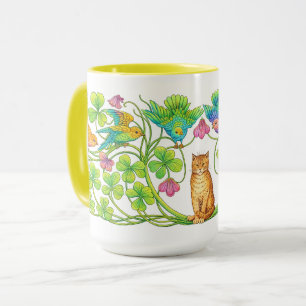 Retro viktorianische Ära Katze, Klee & Vögel Tasse