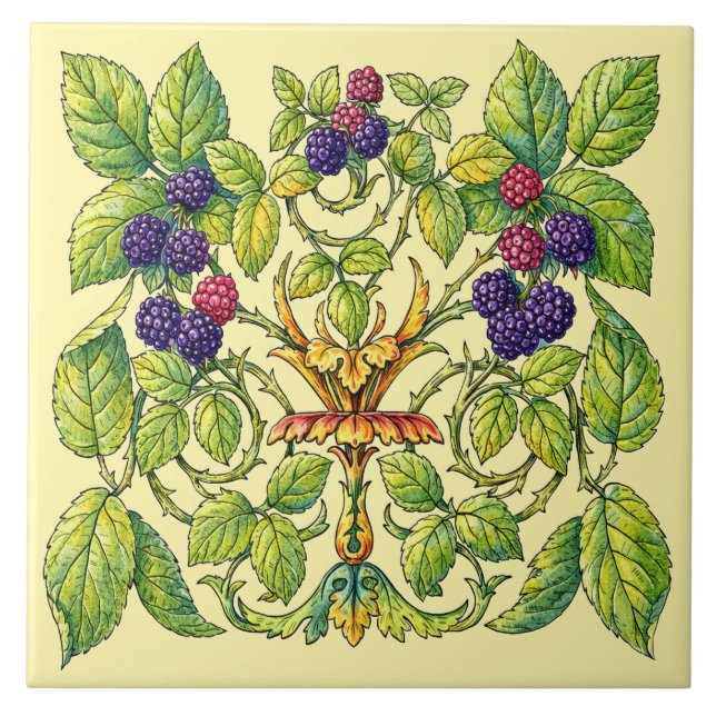 Retro viktorianische Brombeeren Fliese (Vorderseite)