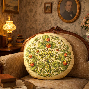 Retro viktorianische Erdbeeren und Schnecken Rundes Kissen