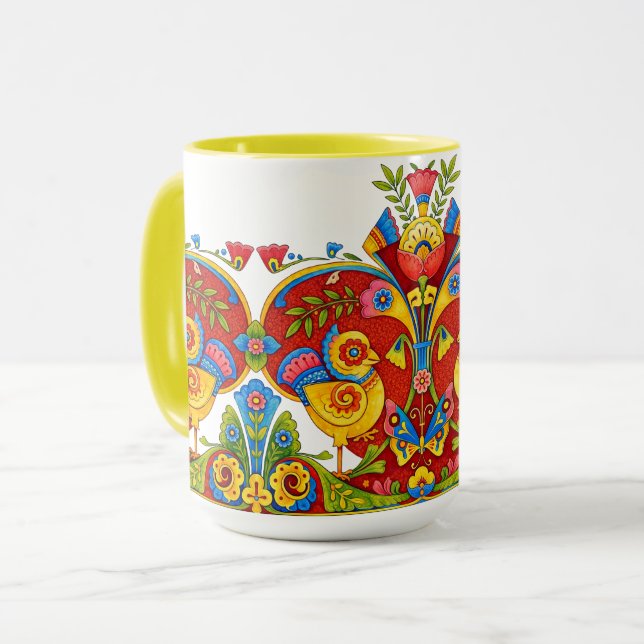 Retro-viktorianischer Vogel-Schmetterling-Fries Tasse (Vorderseite Links)