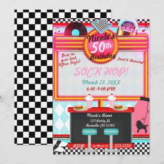 Retro Vintag 50's 50 Diner Geburtstagsparty Einladung