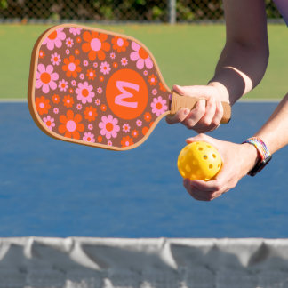 Retro Vintag 70er Floral Muster Personalisiert Pickleball Schläger
