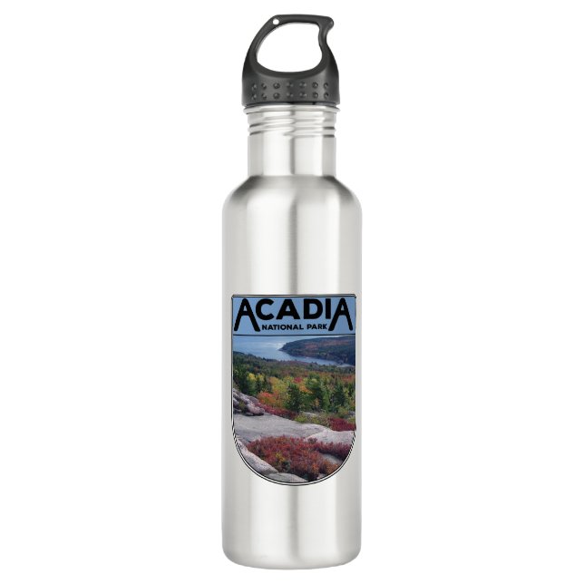 Retro Vintag Acadia Nationalpark Insel Maine Edelstahlflasche (Vorderseite)