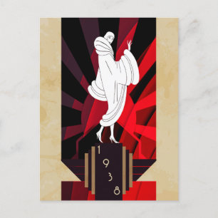 Retro Vintag Art Deco 1938 Frau Postkarte