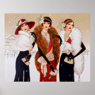 Retro Vintag Art Deko Weihnachtsfrauenposter