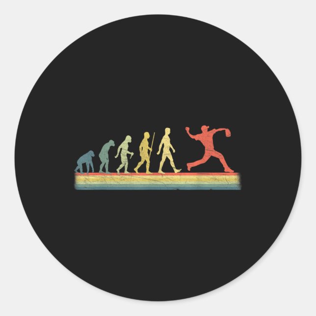 Retro Vintag Baseball Player Evolution Lover Runder Aufkleber (Vorderseite)