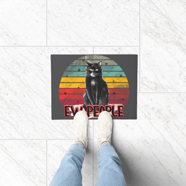 Retro Vintag Black Cat Ew People Fußmatte (Indoor)