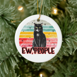 Retro Vintag Black Cat Ew People Keramik Ornament