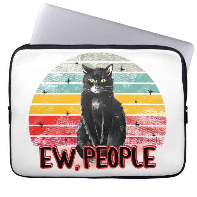 Retro Vintag Black Cat Ew People Laptopschutzhülle (Vorderseite)