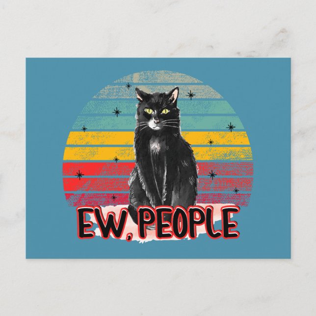 Retro Vintag Black Cat Ew People Postkarte (Vorderseite)