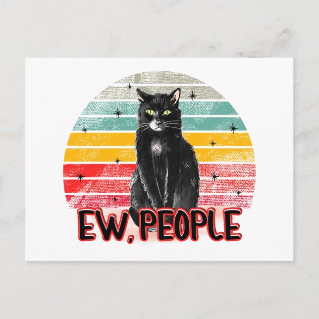 Retro Vintag Black Cat Ew People Postkarte (Vorderseite)