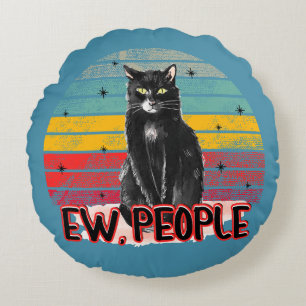 Retro Vintag Black Cat Ew People Rundes Kissen