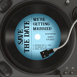 Retro Vintag Blue Vignette Vinyl Record Wedding Save The Date