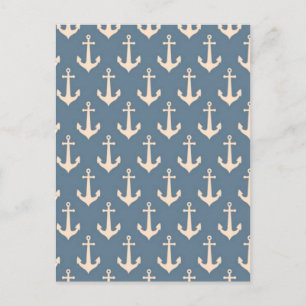 Retro Vintag Blue White Anchtern Muster Postkarte