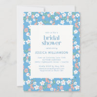 Retro Vintag Boho Blue Ditsy Floral Brautparty