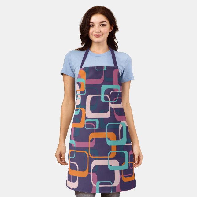 Retro Vintag Bold Geometric Lila Blue Cooking Schürze (Getragen)