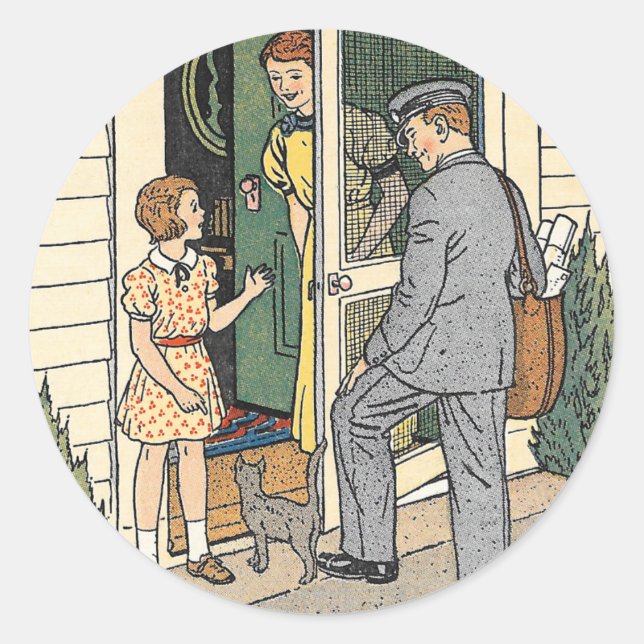 Retro Vintag Book Illustration Mailman Stickers (Vorderseite)