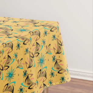 Retro Vintag Boomerang Sputnik Gelb Schwarz Tischdecke