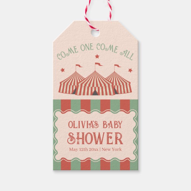 Retro Vintag Carnival Circus Baby Dusche Geschenkanhänger (Vorderseite)