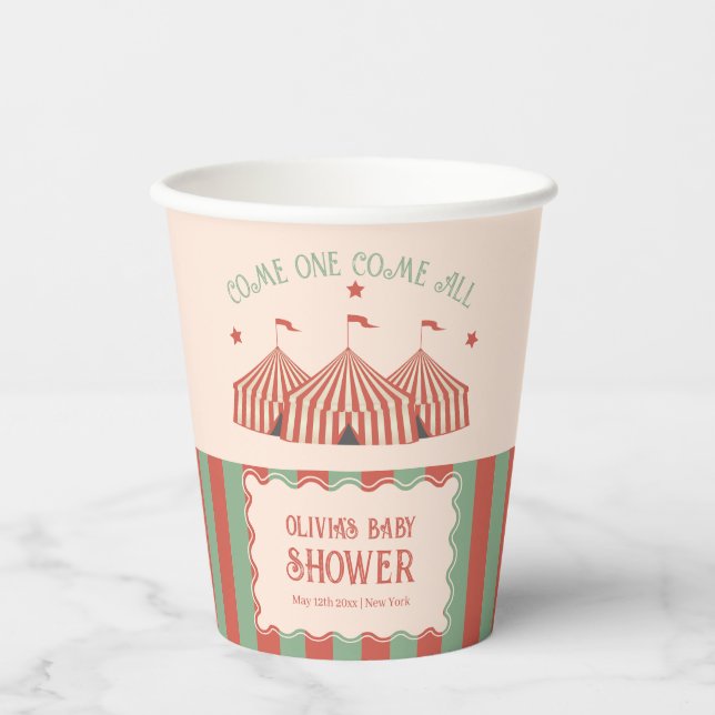 Retro Vintag Carnival Circus Baby Dusche Pappbecher (Vorderseite)