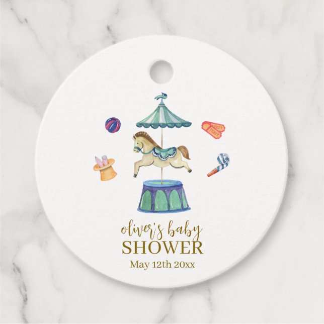 Retro Vintag Carousel Carnival Baby Dusche Geschenkanhänger (Vorderseite)