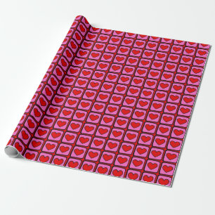 Retro Vintag Checkered Heart Y2K Pattern Geschenkpapier