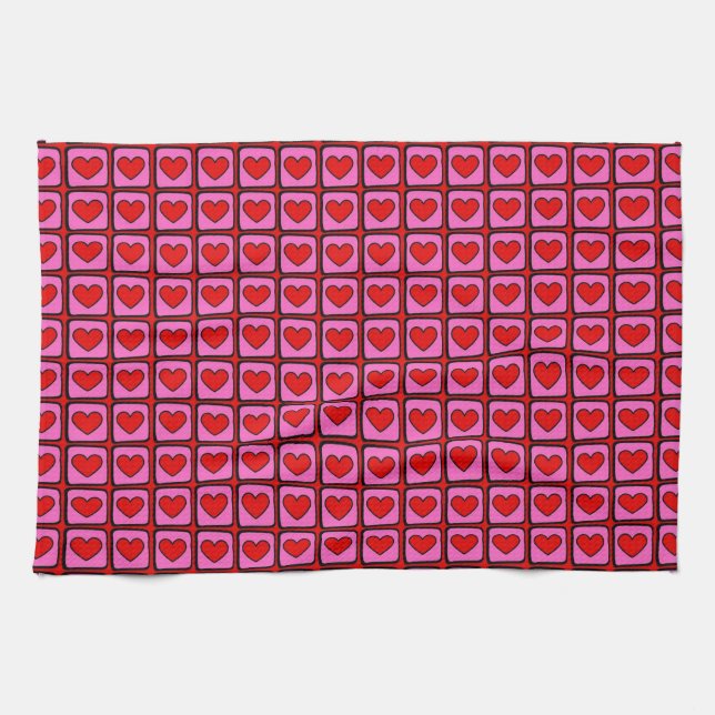 Retro Vintag Checkered Heart Y2K Pattern Geschirrtuch (Horizontal)