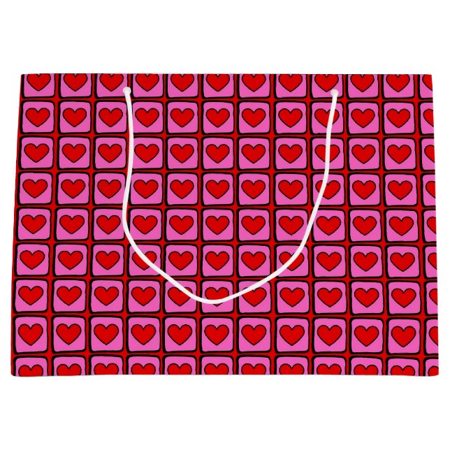 Retro Vintag Checkered Heart Y2K Pattern Große Geschenktüte (Vorderseite)