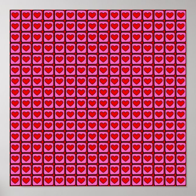 Retro Vintag Checkered Heart Y2K Pattern Poster (Vorne)