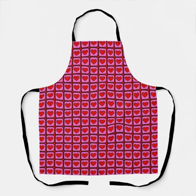 Retro Vintag Checkered Heart Y2K Pattern Schürze (Vorderseite)