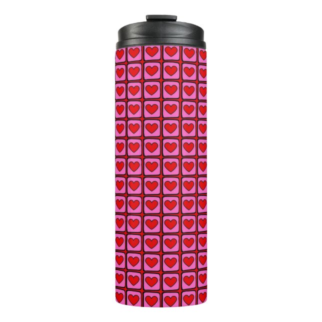 Retro Vintag Checkered Heart Y2K Pattern Thermosbecher (Vorderseite)