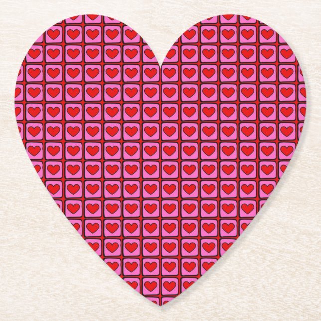 Retro Vintag Checkered Heart Y2K Pattern Untersetzer (Vorderseite)
