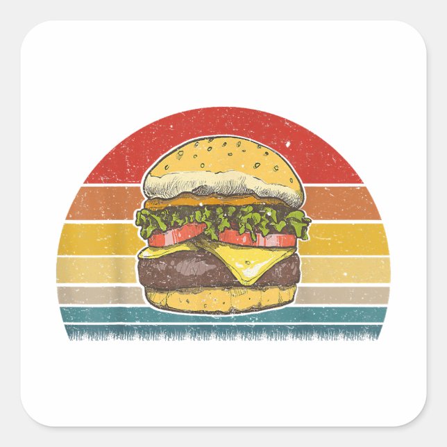 Retro Vintag Cheeseburger Design Kostüm Hamburge Quadratischer Aufkleber (Vorderseite)