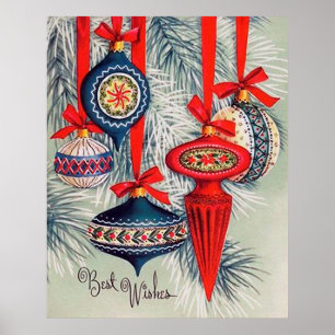 Retro Vintag Christma Bulbs Holiday Poster