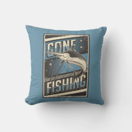 Retro Vintag Classic Grunge Blue Gone Fishing Kissen