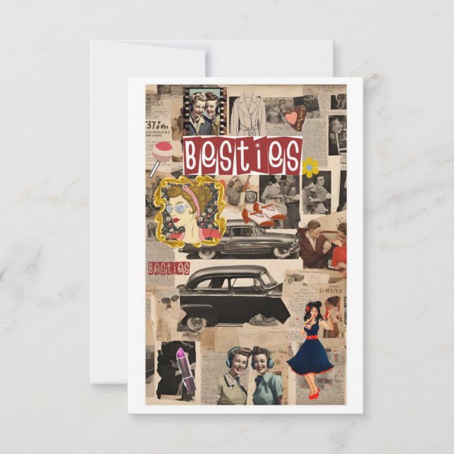 Retro Vintag Collage Happy Galentine's Day Cards Karte (Vorderseite)