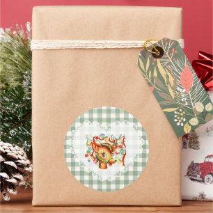 Retro Vintag Coquette Baby Animals Deer Gingham Runder Aufkleber