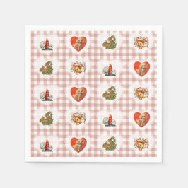 Retro Vintag Coquette Baby Animals Gingham Serviette