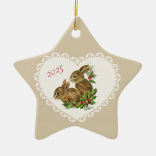 Retro Vintag Coquette Pastel Baby Animals Bunny Keramik Ornament