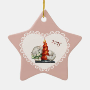 Retro Vintag Coquette Pastel Baby Animals Cat Keramik Ornament